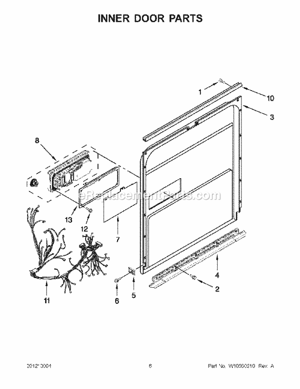 KitchenAid KUDS30IBWH1 Dishwasher Inner Door Parts Diagram