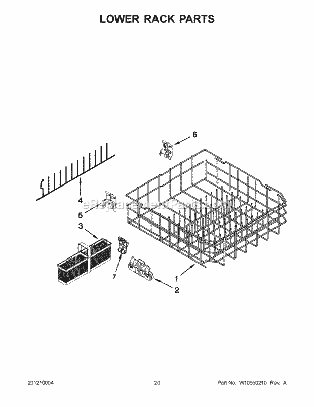 KitchenAid KUDS30IBWH1 Dishwasher Lower Rack Parts Diagram