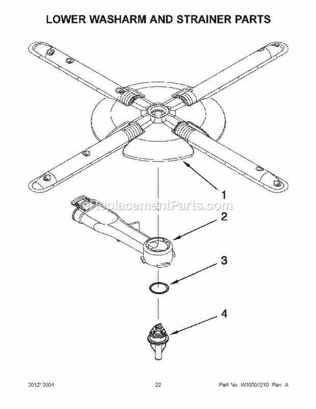 KitchenAid KUDS30IBWH1 Dishwasher Lower Washarm and Strainer Parts Diagram