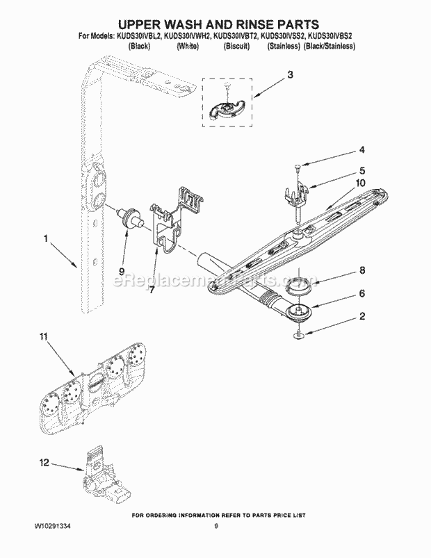 KitchenAid KUDS30IVBL2 Dishwasher Upper Wash and Rinse Parts Diagram