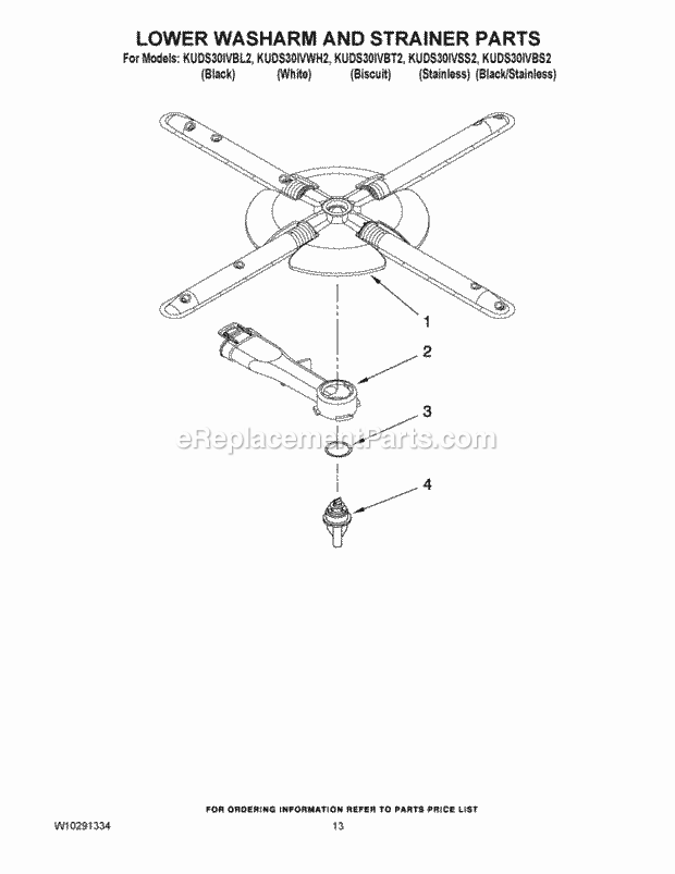 KitchenAid KUDS30IVBL2 Dishwasher Lower Washarm and Strainer Parts Diagram