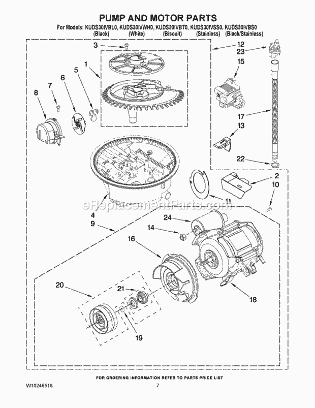 KitchenAid KUDS30IVBT0 Dishwasher Pump and Motor Parts Diagram