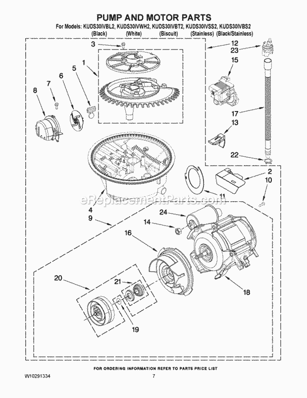KitchenAid KUDS30IVWH2 Dishwasher Pump and Motor Parts Diagram