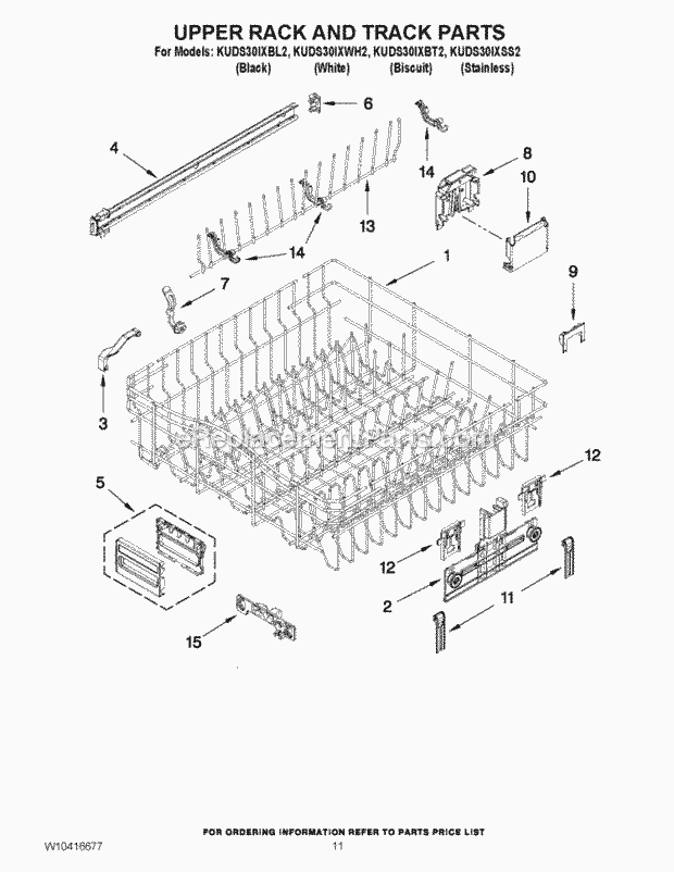 KitchenAid KUDS30IXBL2 Dishwasher Upper Rack and Track Parts Diagram