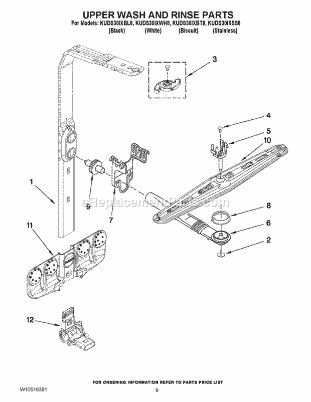 KitchenAid KUDS30IXBL8 Dishwasher Upper Wash and Rinse Parts Diagram