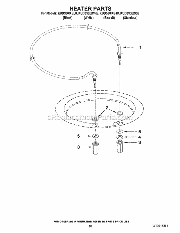 KitchenAid KUDS30IXBL8 Dishwasher Heater Parts Diagram