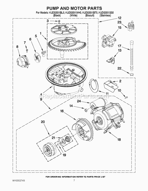 KitchenAid KUDS30IXBT0 Dishwasher Pump and Motor Parts Diagram