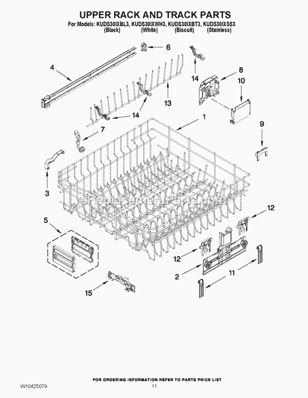 KitchenAid KUDS30IXBT3 Dishwasher Upper Rack and Track Parts Diagram