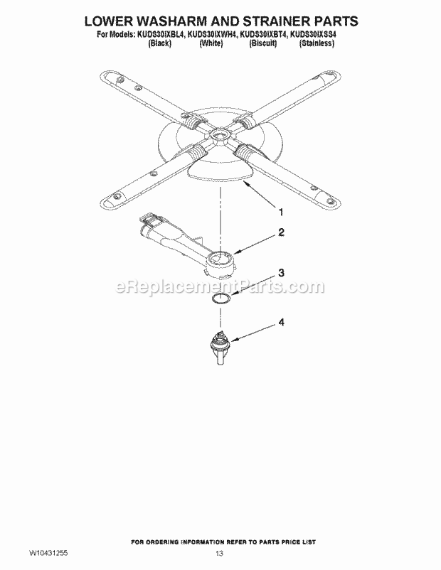 KitchenAid KUDS30IXBT4 Dishwasher Lower Washarm and Strainer Parts Diagram