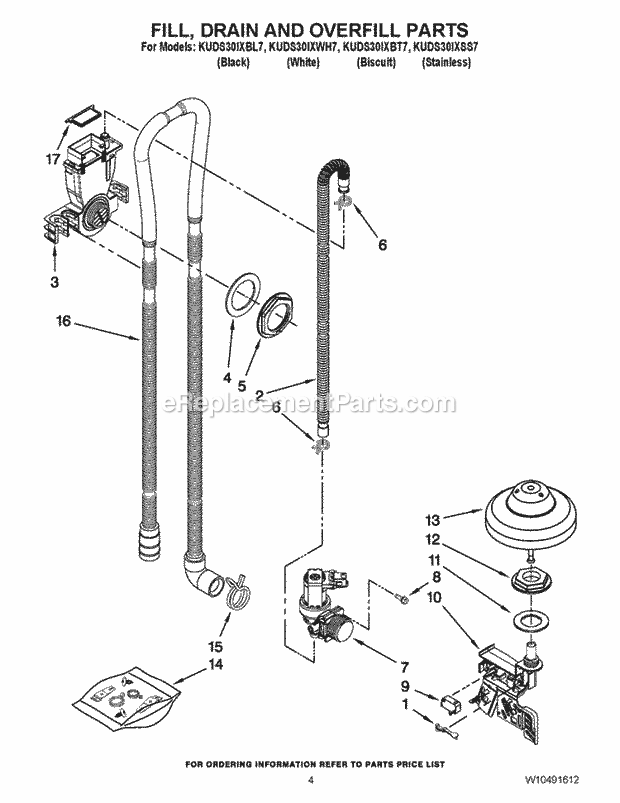 KitchenAid KUDS30IXSS7 Dishwasher Fill, Drain and Overfill Parts Diagram