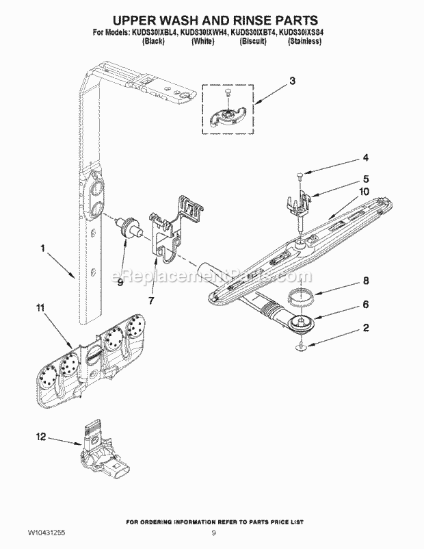 KitchenAid KUDS30IXWH4 Dishwasher Upper Wash and Rinse Parts Diagram