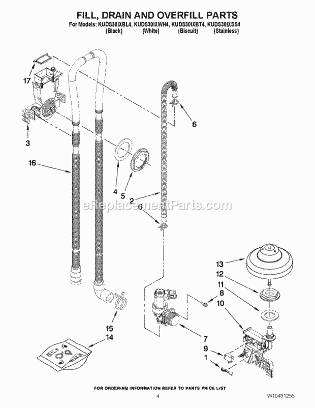 KitchenAid KUDS30IXWH4 Dishwasher Fill, Drain and Overfill Parts Diagram
