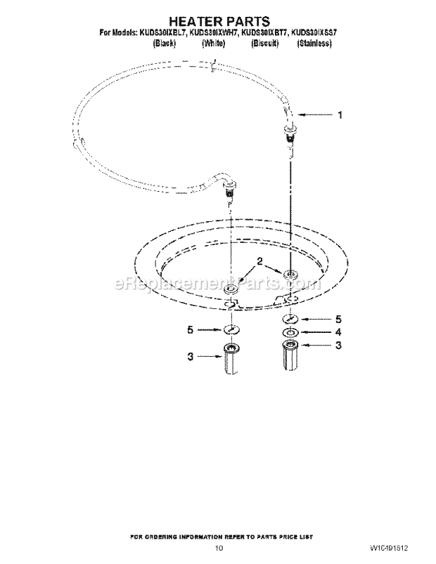 KitchenAid KUDS30IXWH7 Dishwasher Heater Parts Diagram