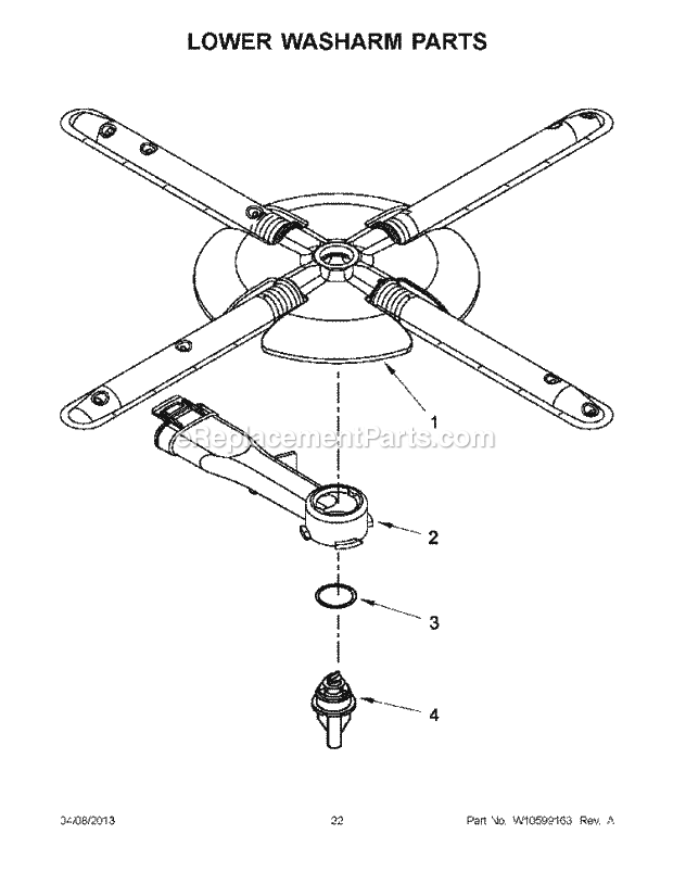 KitchenAid KUDS35FXBL9 Dishwasher Lower Washarm Parts Diagram