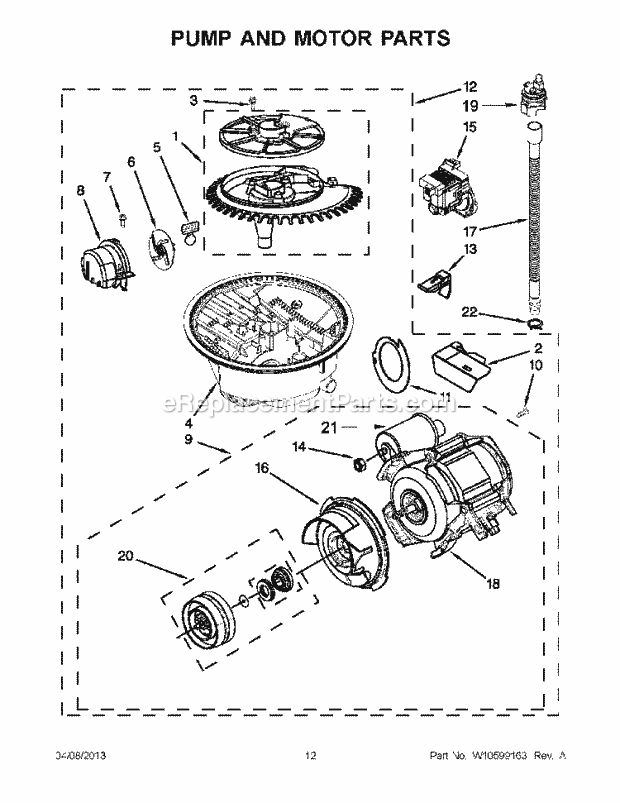 KitchenAid KUDS35FXBL9 Dishwasher Pump and Motor Parts Diagram