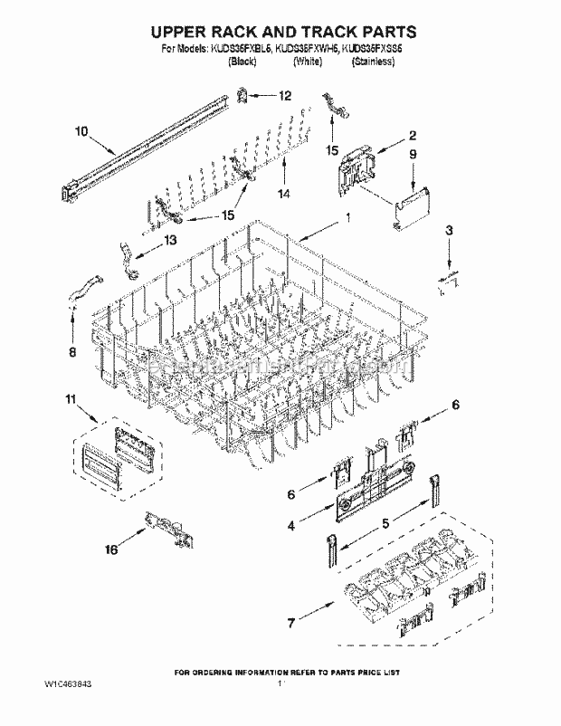 KitchenAid KUDS35FXSS5 Dishwasher Upper Rack and Track Parts Diagram