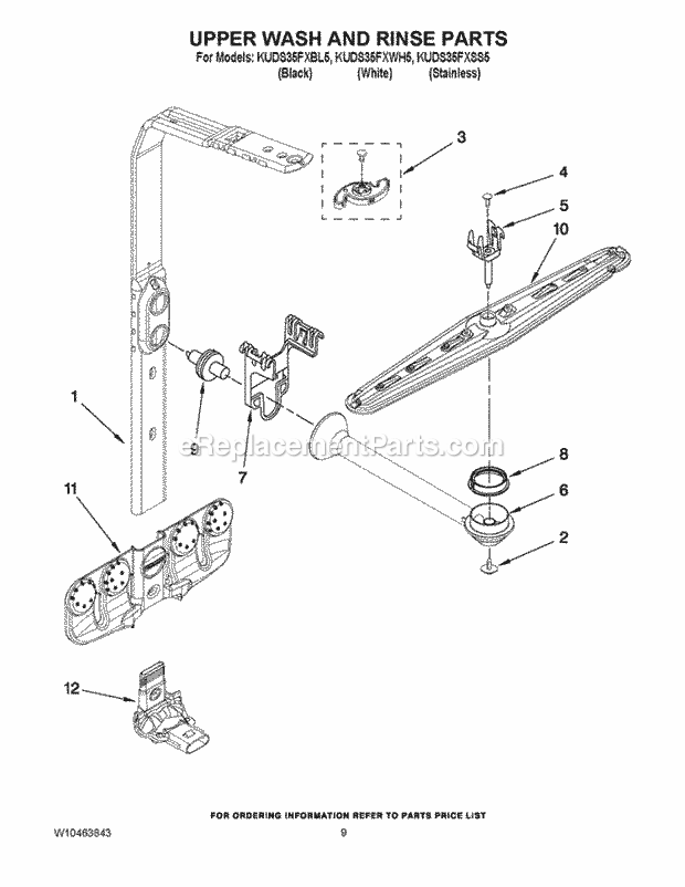 KitchenAid KUDS35FXSS5 Dishwasher Upper Wash and Rinse Parts Diagram