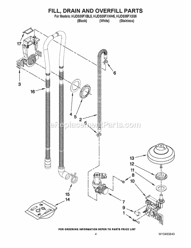 KitchenAid KUDS35FXSS5 Dishwasher Fill, Drain and Overfill Parts Diagram