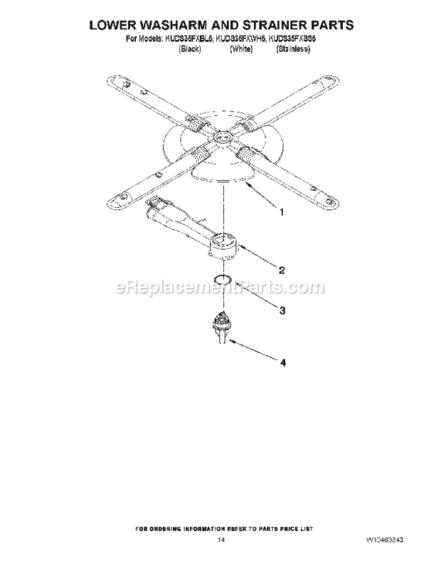 KitchenAid KUDS35FXSS5 Dishwasher Lower Washarm and Strainer Parts Diagram