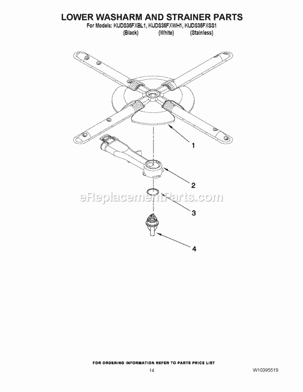 KitchenAid KUDS35FXWH1 Dishwasher Lower Washarm and Strainer Parts Diagram