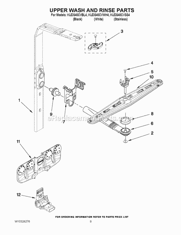 KitchenAid KUDS40CVBL4 Dishwasher Upper Wash and Rinse Parts Diagram