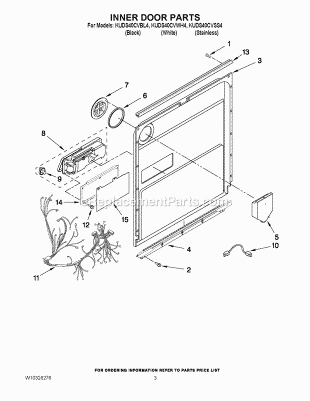 KitchenAid KUDS40CVBL4 Dishwasher Door and Latch Parts Diagram