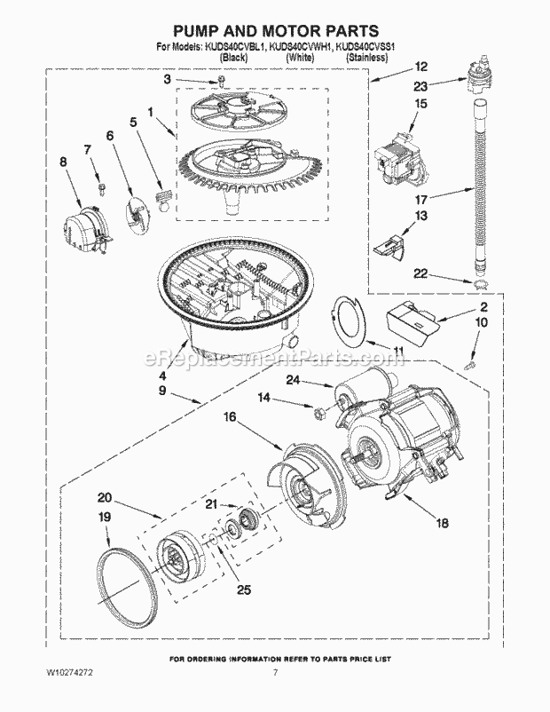 KitchenAid KUDS40CVWH1 Dishwasher Pump and Motor Parts Diagram