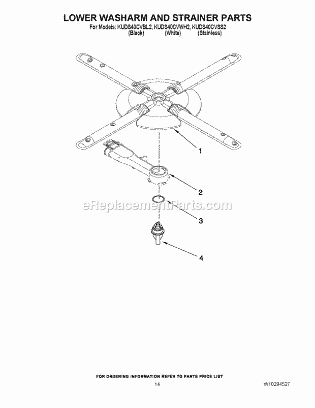 KitchenAid KUDS40CVWH2 Dishwasher Lower Washarm and Strainer Parts Diagram