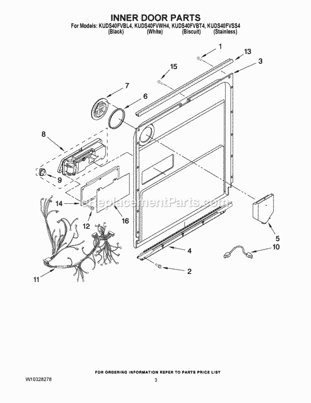 KitchenAid KUDS40FVBL4 Dishwasher Inner Door Parts Diagram