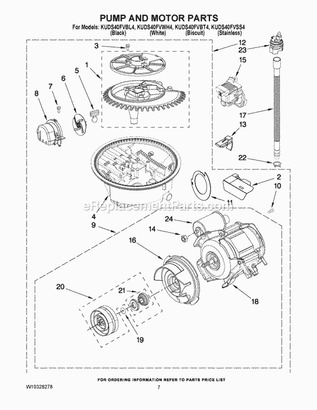 KitchenAid KUDS40FVBL4 Dishwasher Pump and Motor Parts Diagram