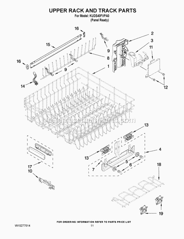 KitchenAid KUDS40FVPA0 Dishwasher Upper Rack and Track Parts Diagram