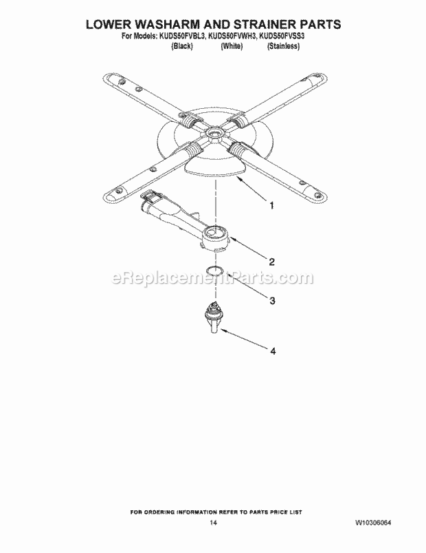 KitchenAid KUDS50FVBL3 Dishwasher Lower Washarm and Strainer Parts Diagram