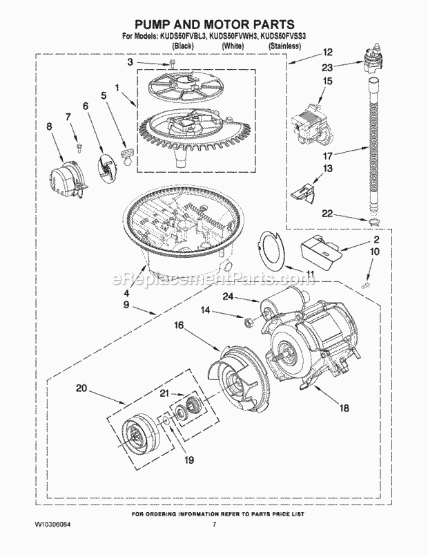 KitchenAid KUDS50FVBL3 Dishwasher Pump and Motor Parts Diagram
