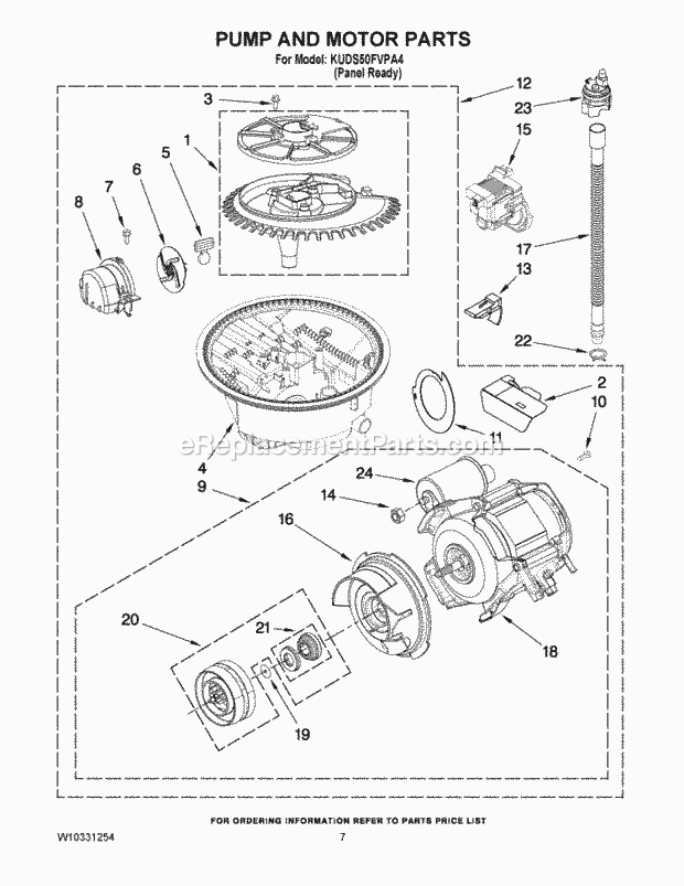 KitchenAid KUDS50FVPA4 Dishwasher Pump and Motor Parts Diagram