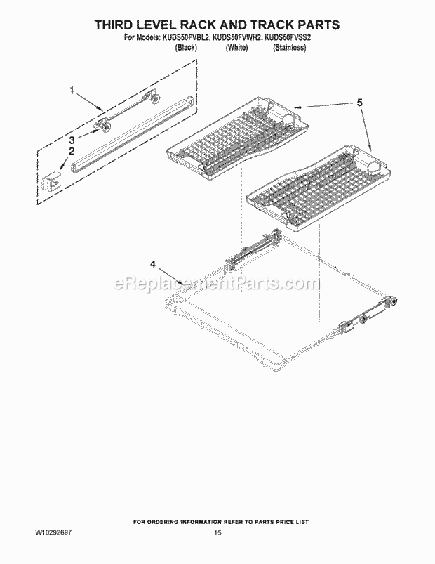 KitchenAid KUDS50FVSS2 Dishwasher Third Level Rack and Track Parts Diagram