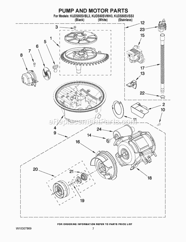 KitchenAid KUDS50SVSS3 Dishwasher Pump and Motor Parts Diagram