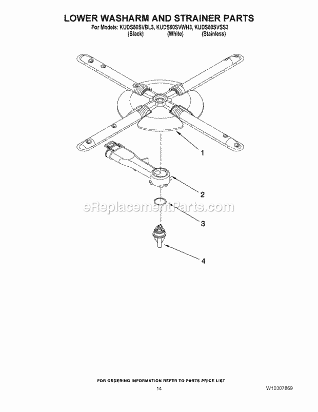 KitchenAid KUDS50SVWH3 Dishwasher Lower Washarm and Strainer Parts Diagram