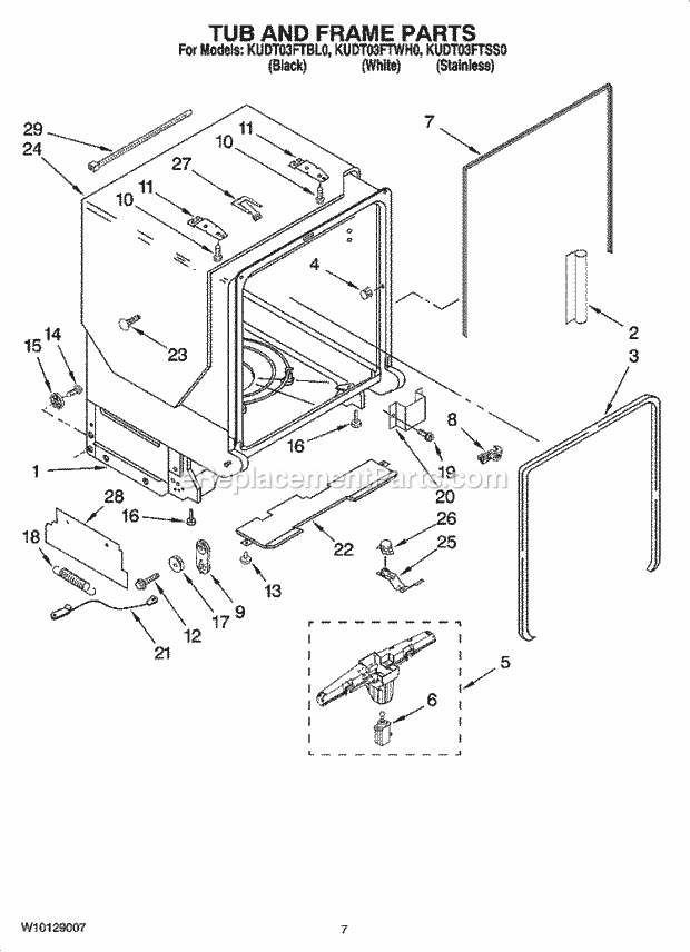 KitchenAid KUDT03FTBL0 Dishwasher Tub and Frame Parts Diagram