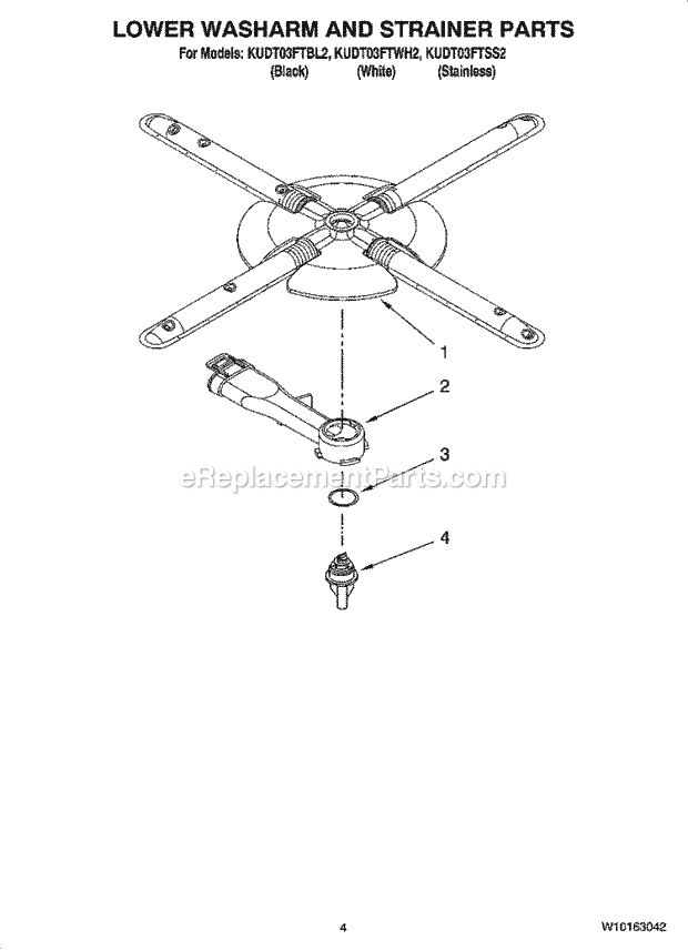 KitchenAid KUDT03FTBL2 Dishwasher Lower Washarm and Strainer Parts Diagram