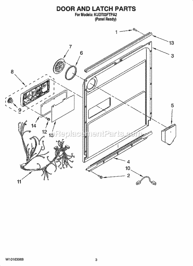 KitchenAid KUDT03FTPA2 Dishwasher Door and Latch Parts Diagram