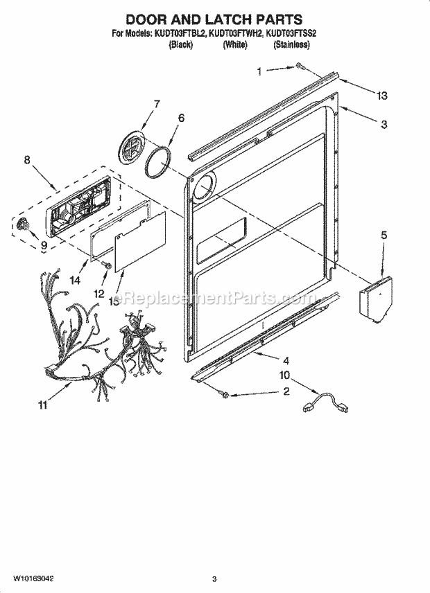 KitchenAid KUDT03FTSS2 Dishwasher Door and Latch Parts Diagram