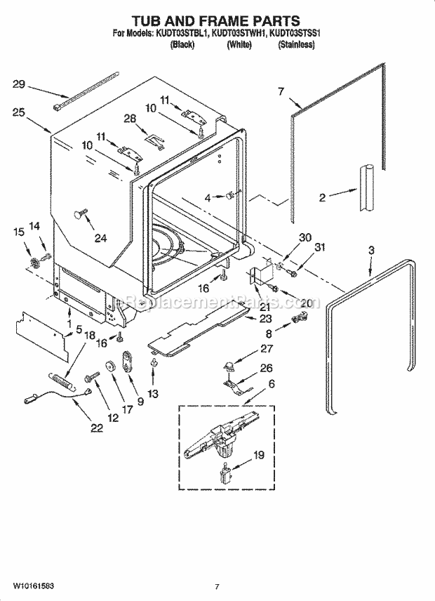 KitchenAid KUDT03STBL1 Dishwasher Tub and Frame Parts Diagram