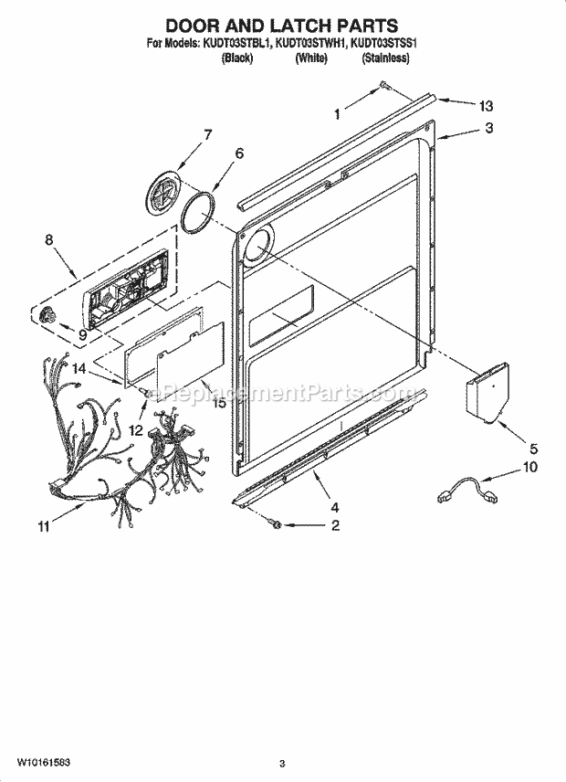 KitchenAid KUDT03STBL1 Dishwasher Door and Latch Parts Diagram