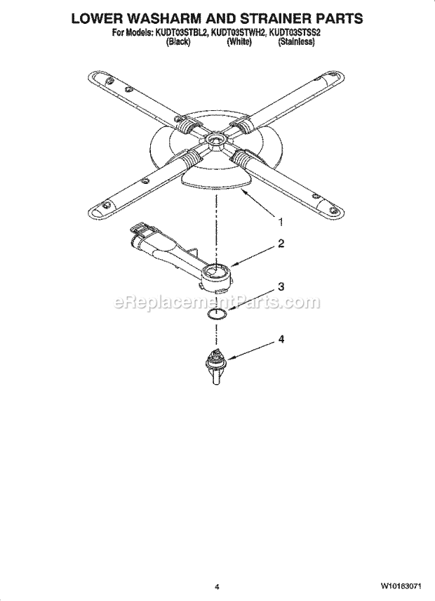 KitchenAid KUDT03STSS2 Dishwasher Lower Washarm and Strainer Parts Diagram