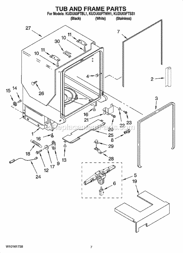 KitchenAid KUDU03FTBL1 Dishwasher Tub and Frame Parts Diagram