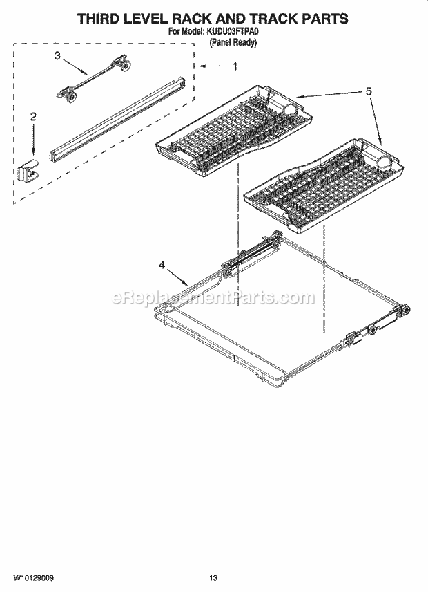 KitchenAid KUDU03FTPA0 Dishwasher Third Level Rack and Track Parts Diagram