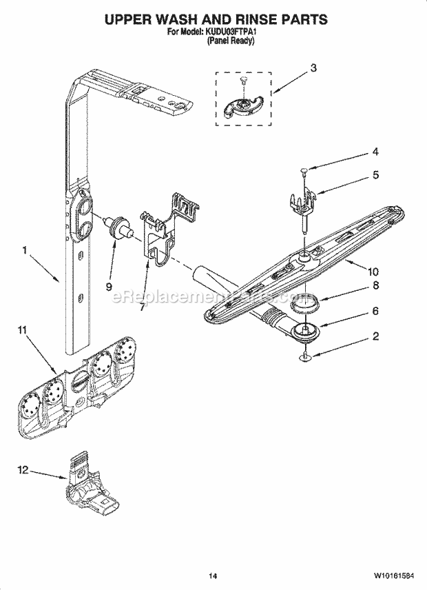 KitchenAid KUDU03FTPA1 Dishwasher Upper Wash and Rinse Parts Diagram