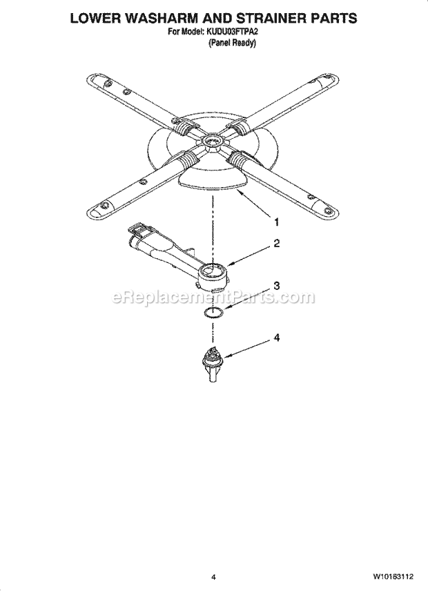 KitchenAid KUDU03FTPA2 Dishwasher Lower Washarm and Strainer Parts Diagram