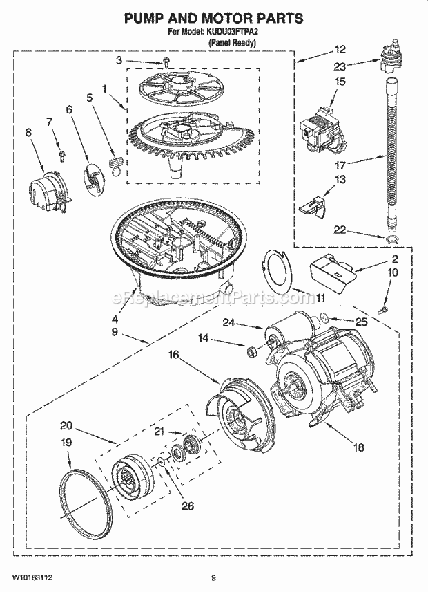KitchenAid KUDU03FTPA2 Dishwasher Pump and Motor Parts Diagram