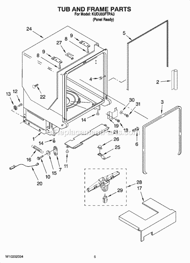 KitchenAid KUDU03FTPA3 Dishwasher Tub and Frame Parts Diagram